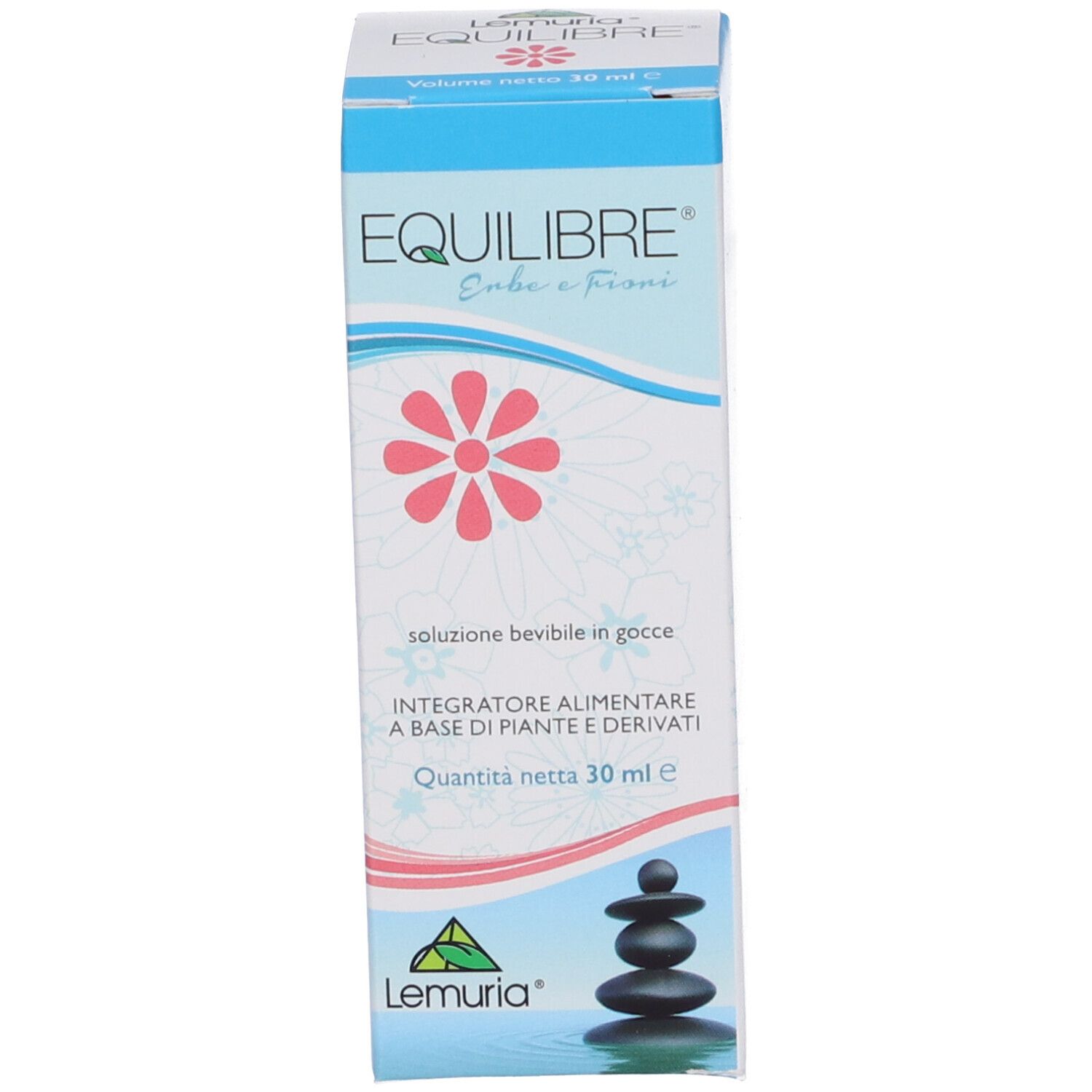 Confezione in cartone con nome del prodotto e design floreale. Contiene gocce. Testo in italiano.