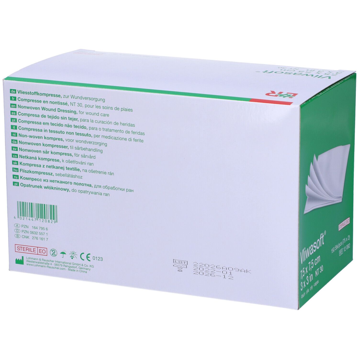 Retro della confezione Vliwasoft. Informazioni multilingue, codice a barre e certificazioni.