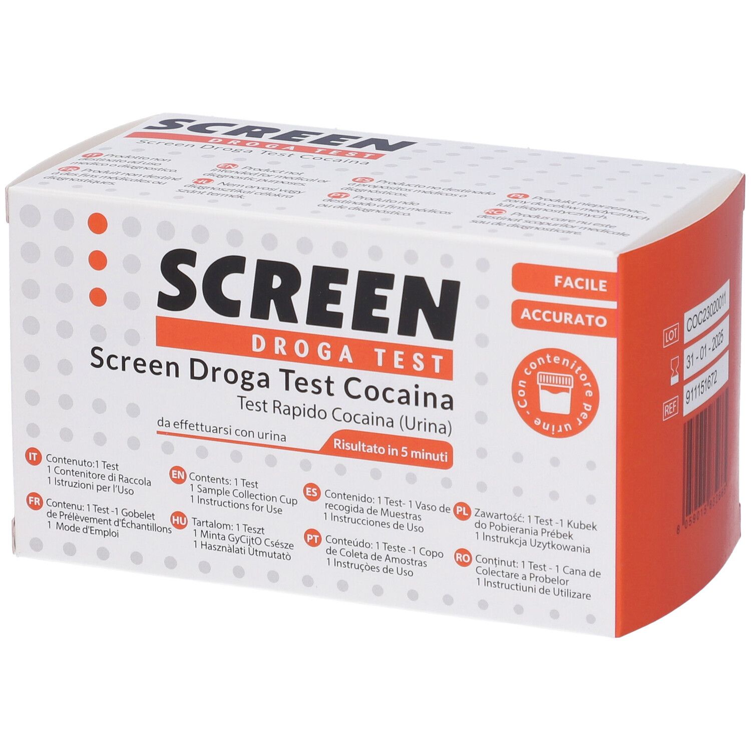 Droga test che rileva una sostanza cocaina screen droga testcocaina