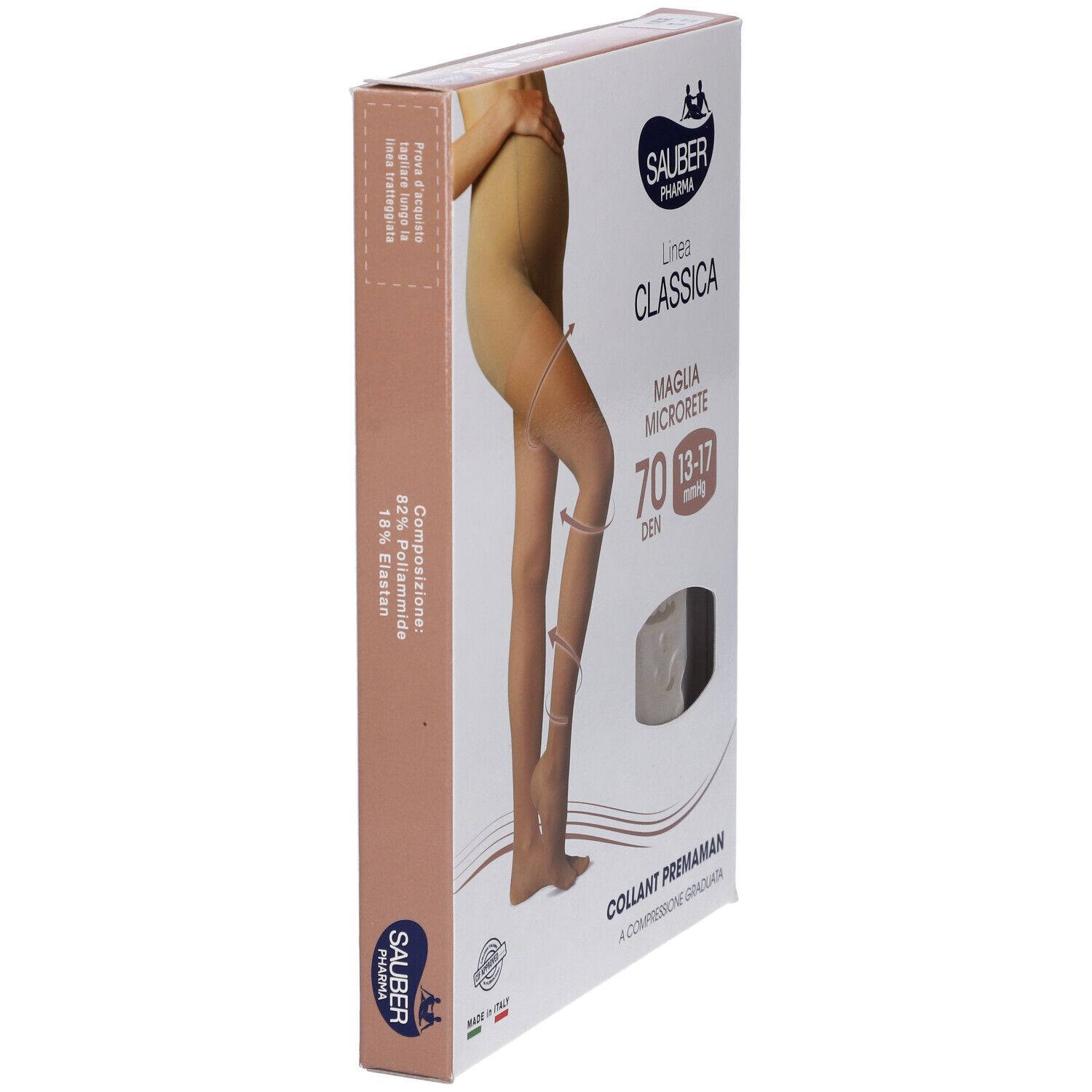 Confezione collant premaman beige 70 denari. Marca Sauber Pharma, linea Classica. Maglia microrete.