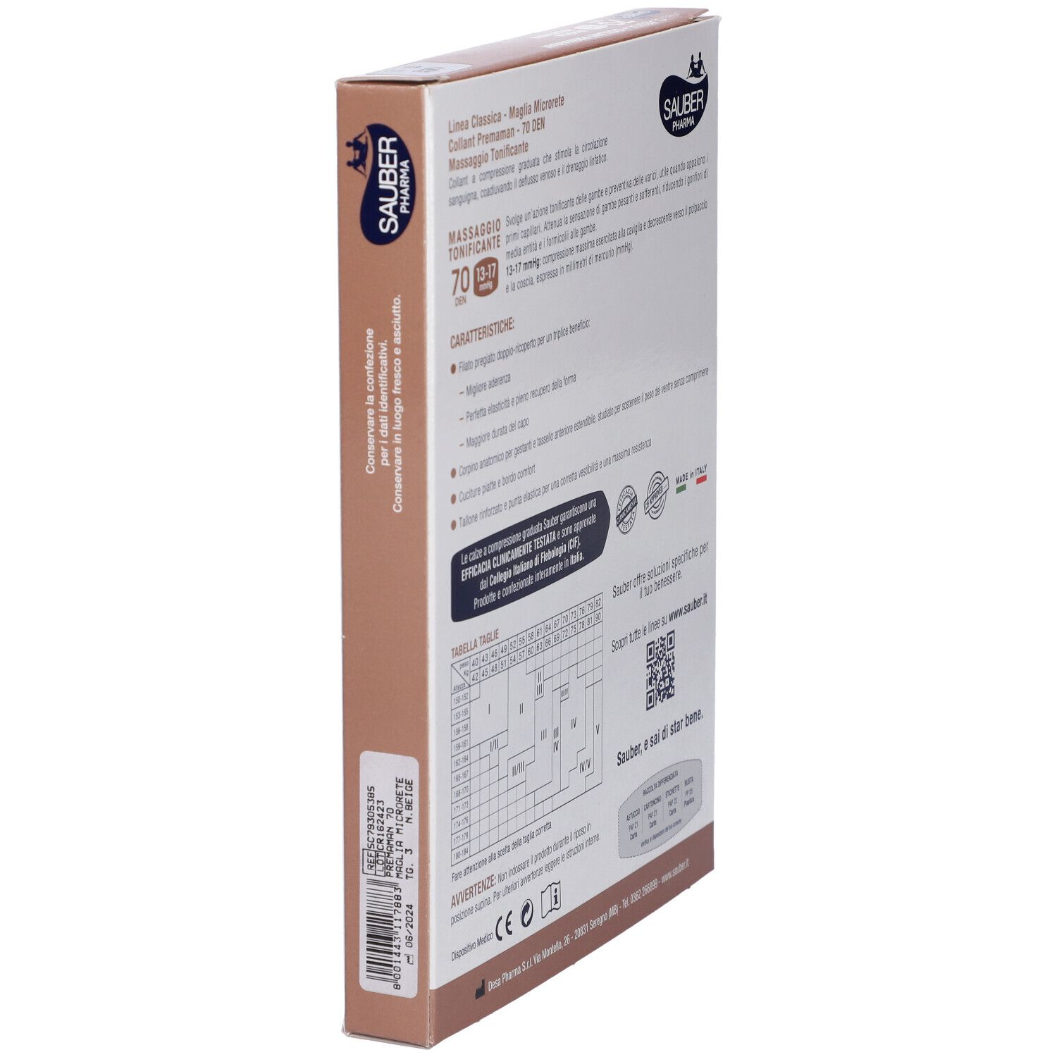 Confezione collant. Marchio Sauber Pharma, linea Classica. 70 denari. Collant Premaman. Made in Italy.