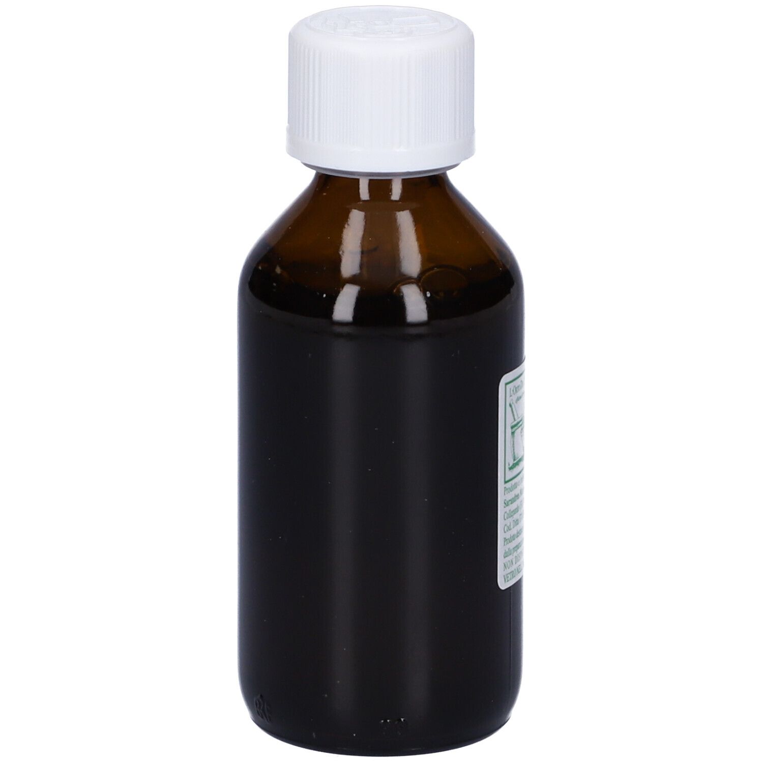 Flacone di vetro marrone con tappo bianco. Etichetta con testo. Nome del prodotto: Cardiaca. Logo del produttore visibile.