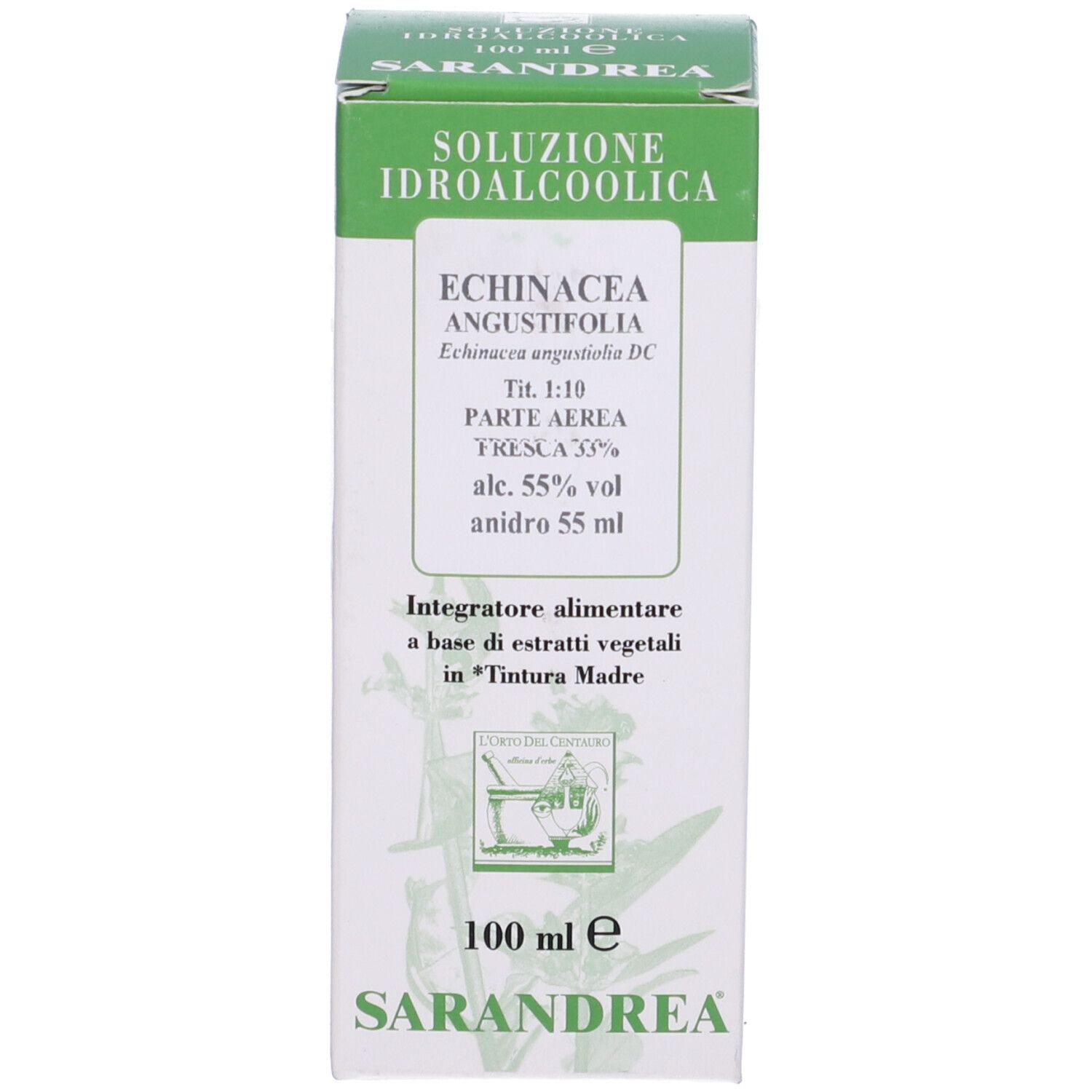 Scatola verde e bianca con testo. La scatola indica 'Echinacea'.