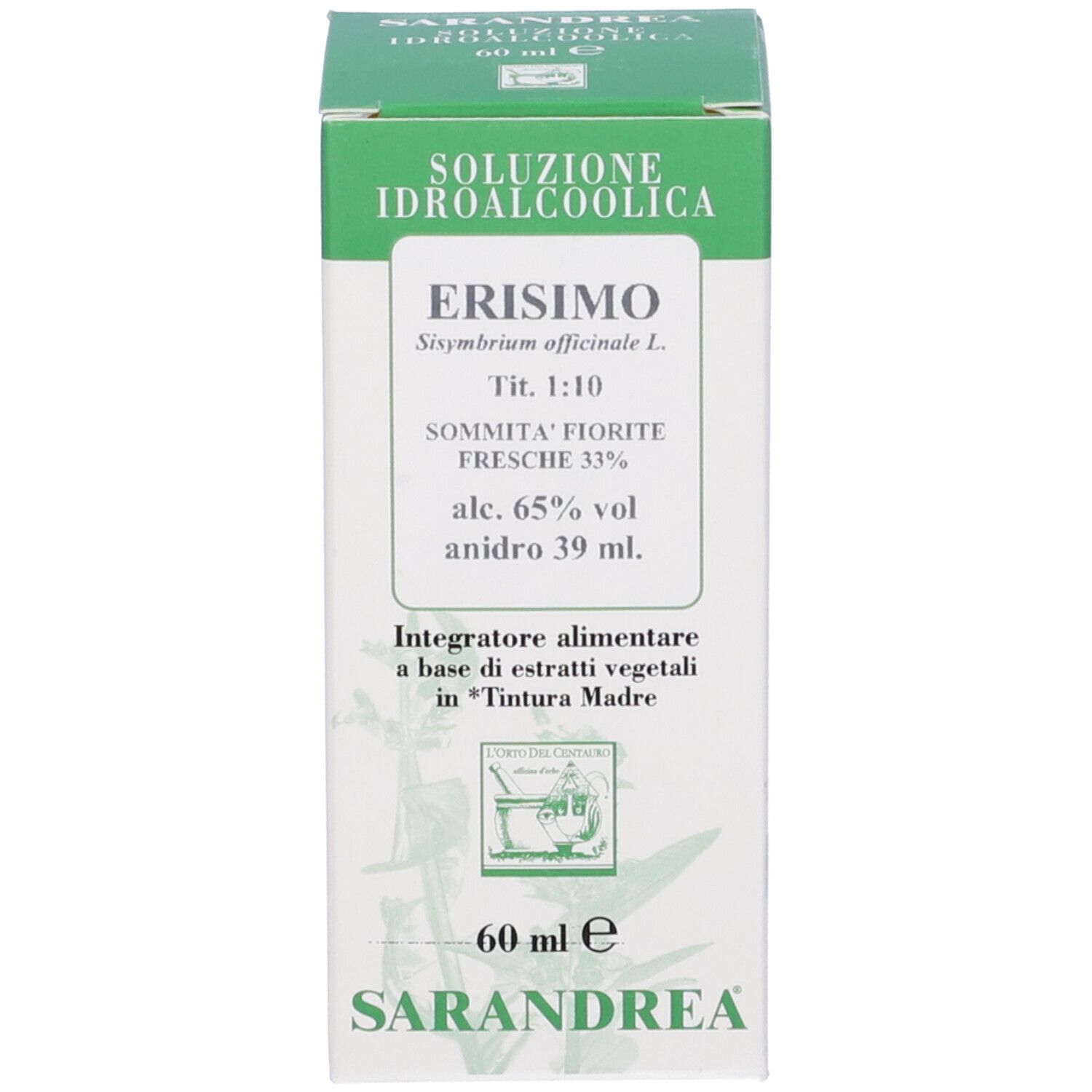 Scatola verde con testo bianco. La scatola indica "ERISIMO" e altre informazioni.