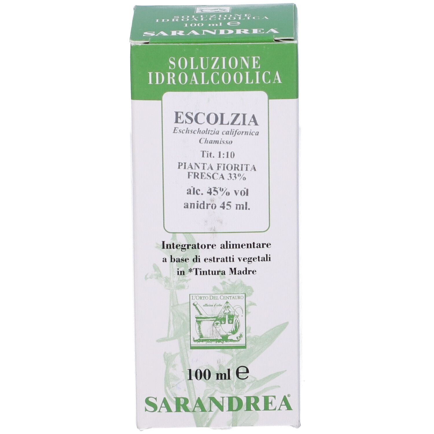 Scatola bianca con scritte e logo verdi. Testo sulla scatola.