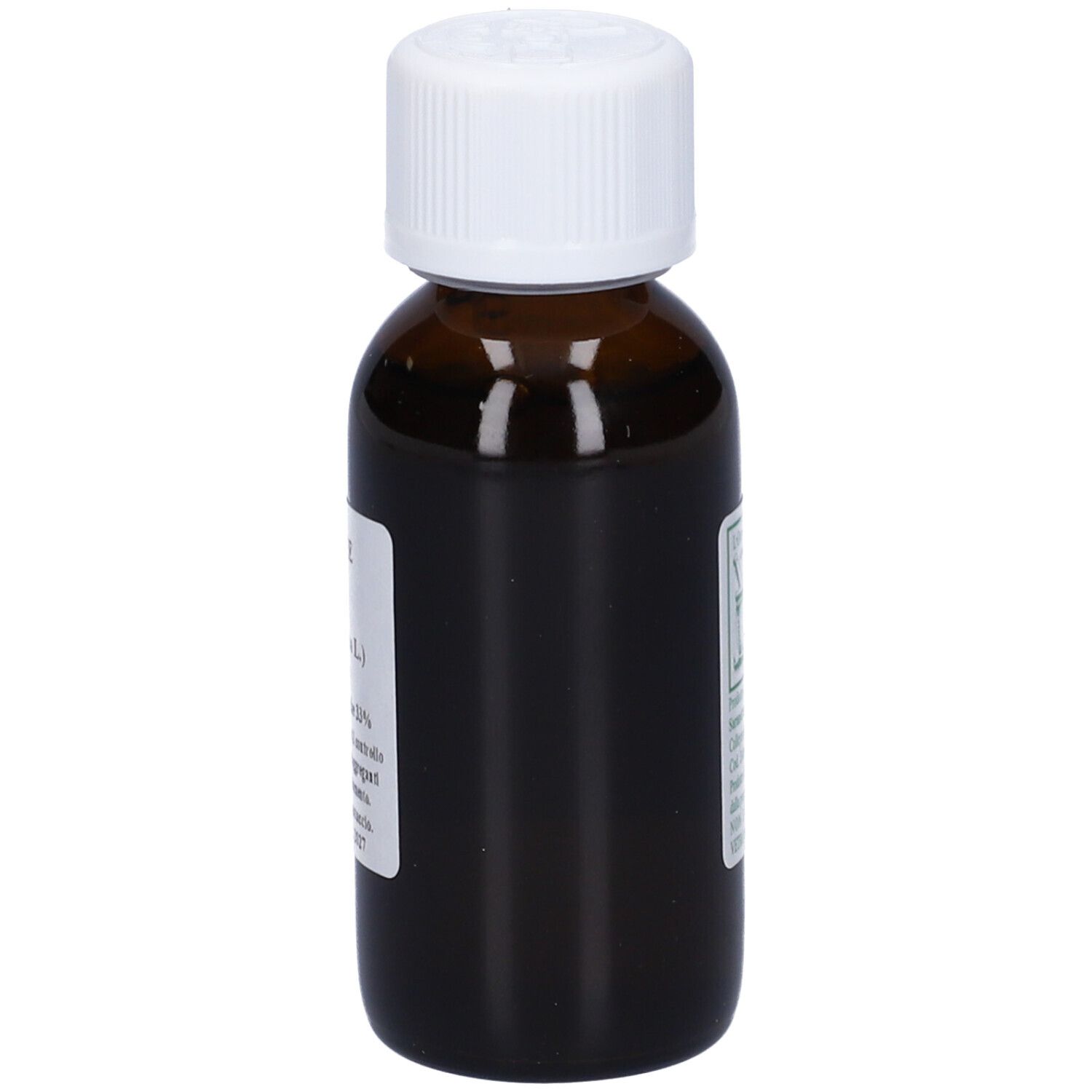 Flacone di vetro marrone con tappo bianco. Scritta: Ginkgo, Integratore Alimentare, 60 ml.
