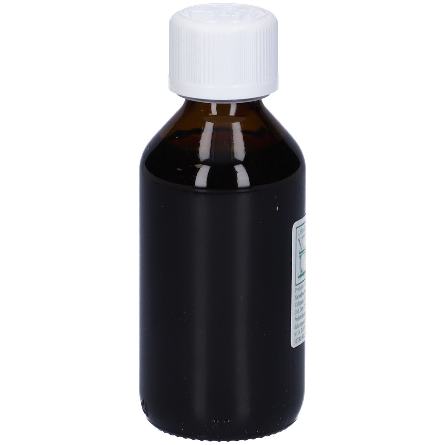 Flacone di vetro marrone con tappo bianco. Scritte: Integratore alimentare, Rhodiola, 100 ml.