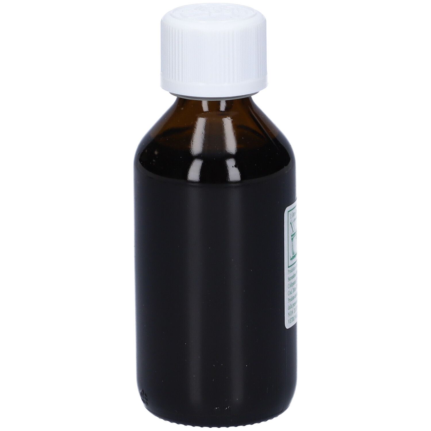 Flacone di vetro marrone con tappo bianco ed etichetta. L'etichetta dice 'Spirea'.