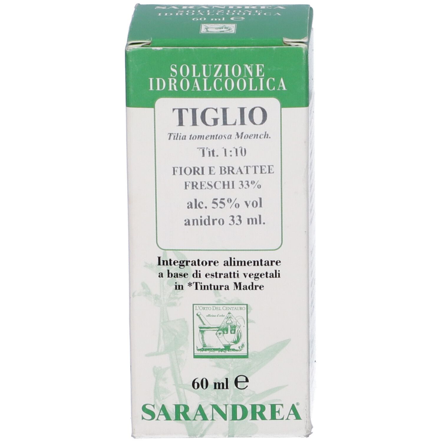 Scatola verde con informazioni sul prodotto e sfondo bianco.