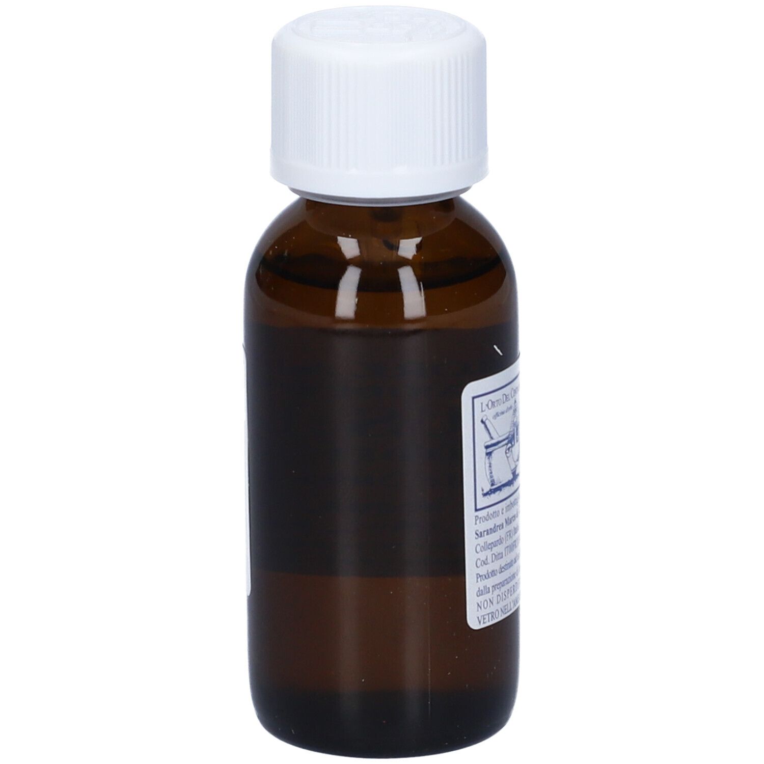 Flacone di vetro marrone con tappo bianco ed etichetta. Scritta: Cedrus Libani, Cedro del Libano. Contiene 60 ml.