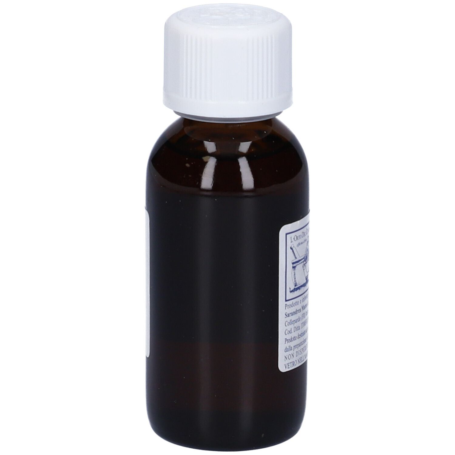 Flacone di vetro marrone con tappo bianco. Etichetta con informazioni sul prodotto: Juglans Regia, Noce Comune, 60 ml.