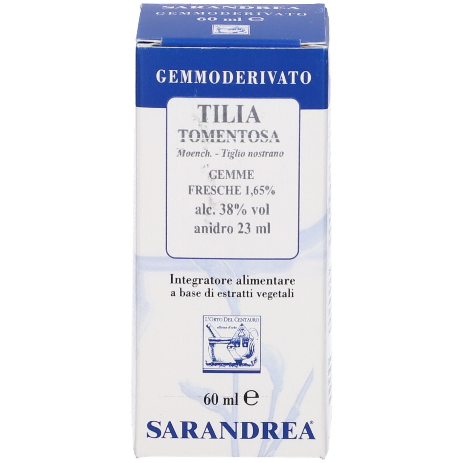 Scatola blu con testo bianco. Nome del prodotto e marchio non visibili.