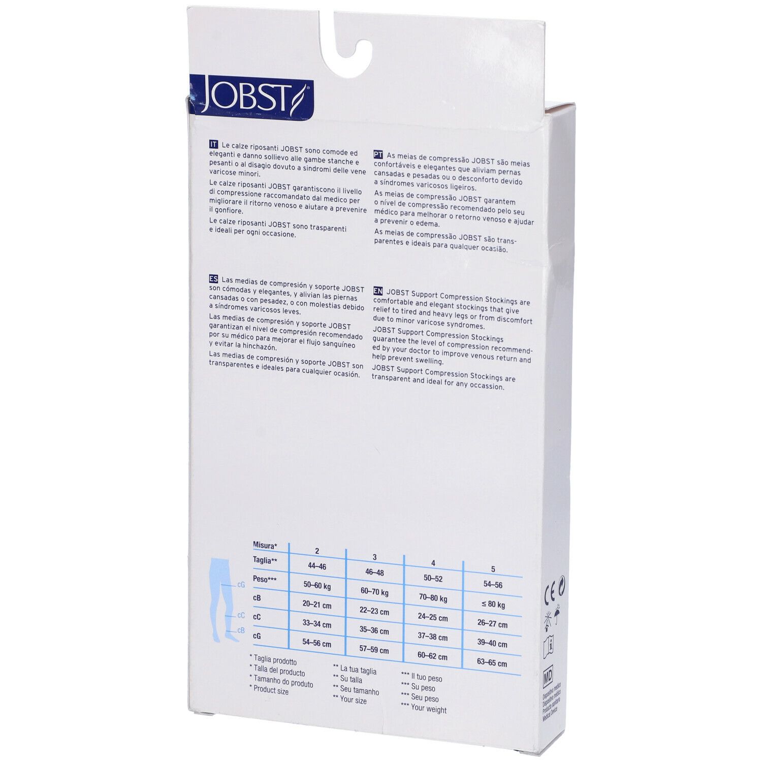Jobst Velato 140Den Naturel Misura 3. Retro della confezione. Informazioni sulle calze a compressione.
