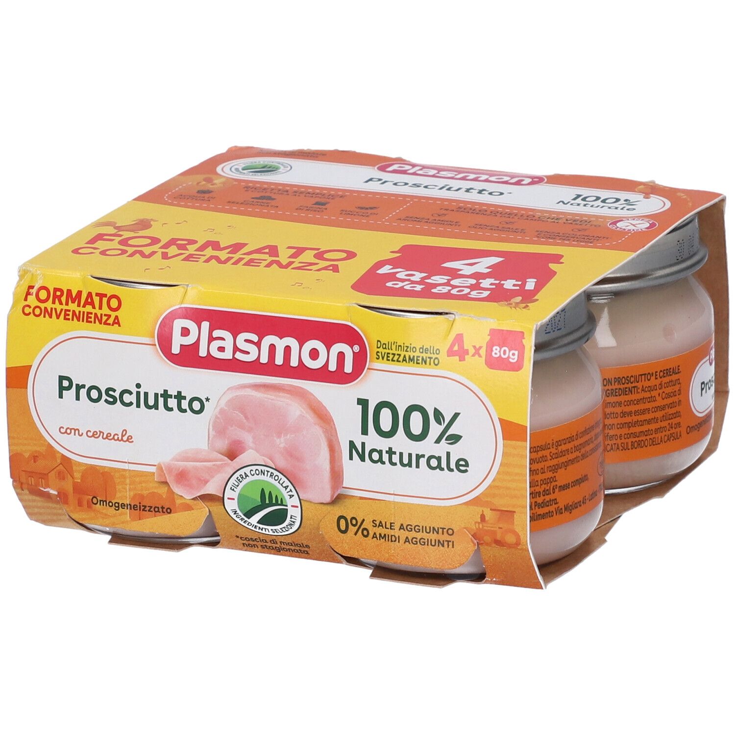 Plasmon Prosciutto con cereali: 4 vasetti da 80g, 100% naturale.