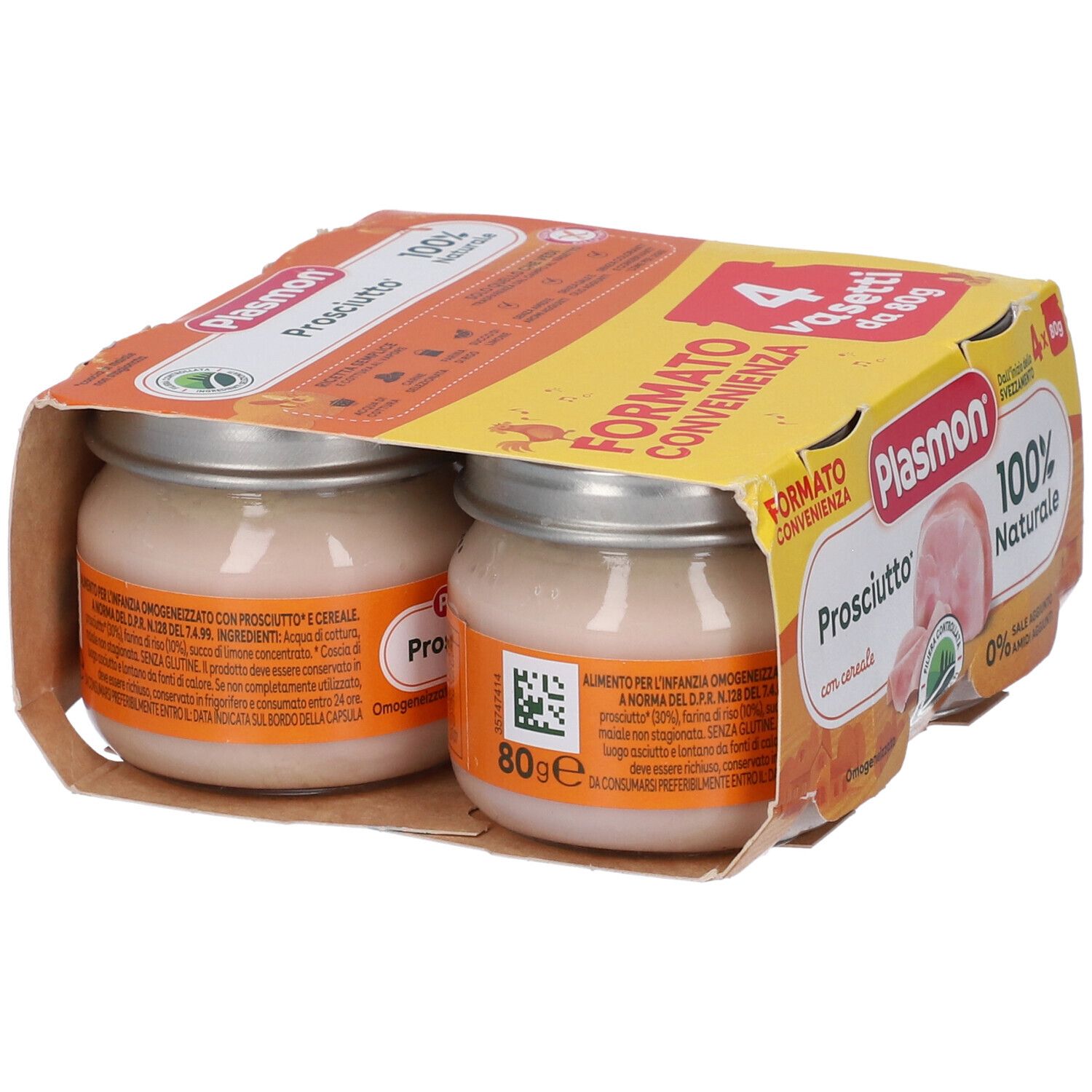 Plasmon Prosciutto con cereali: 4 vasetti da 80g, 100% naturale.