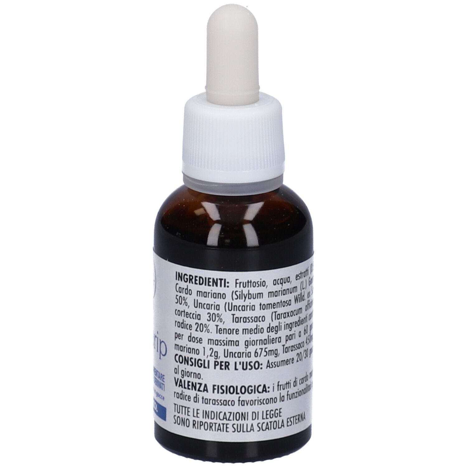 Flacone di vetro marrone con contagocce. Etichetta Heparip. Soluzione in gocce. Senza alcool.