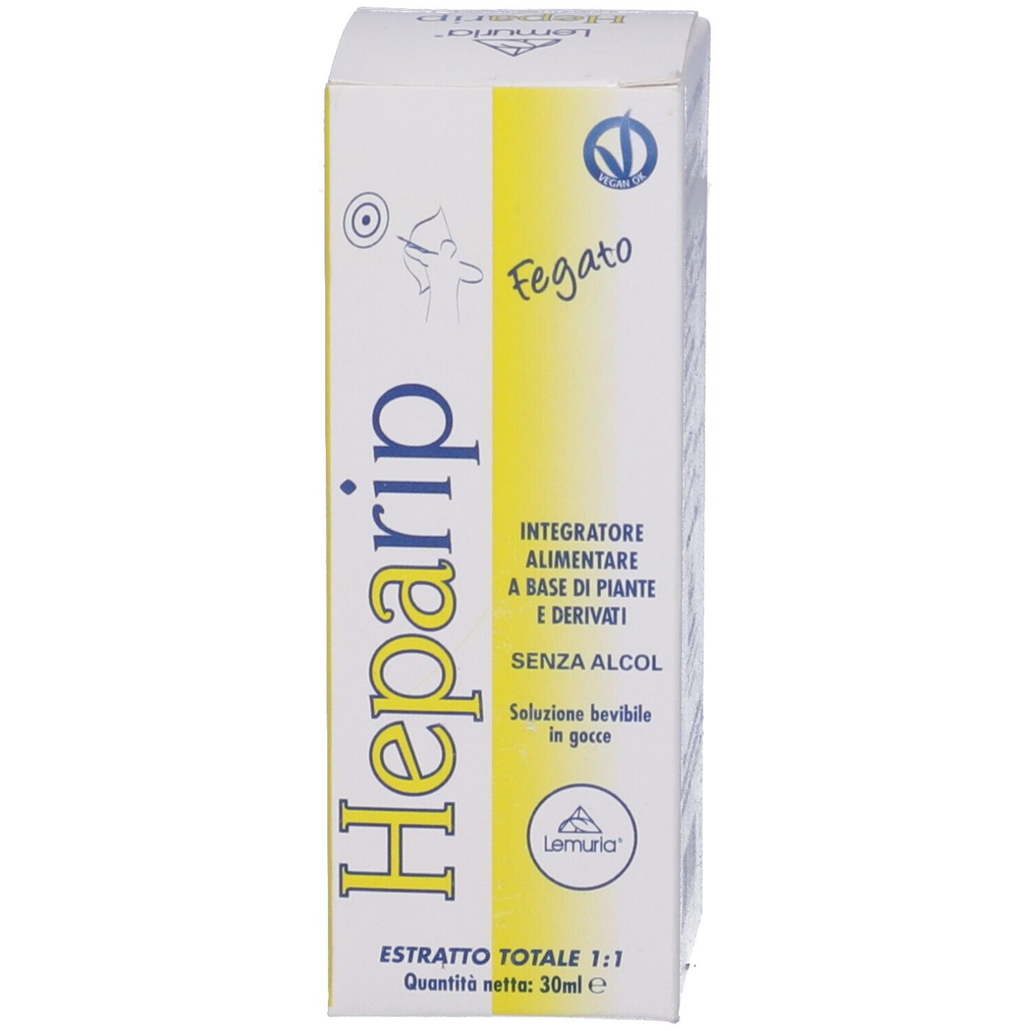 Scatola Heparip. Confezione giallo-bianca con nome e informazioni.