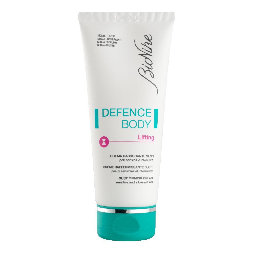 Tubo bianco-turchese con "Defence Body Lifting" e logo "BioNike". Crema per pelli sensibili.