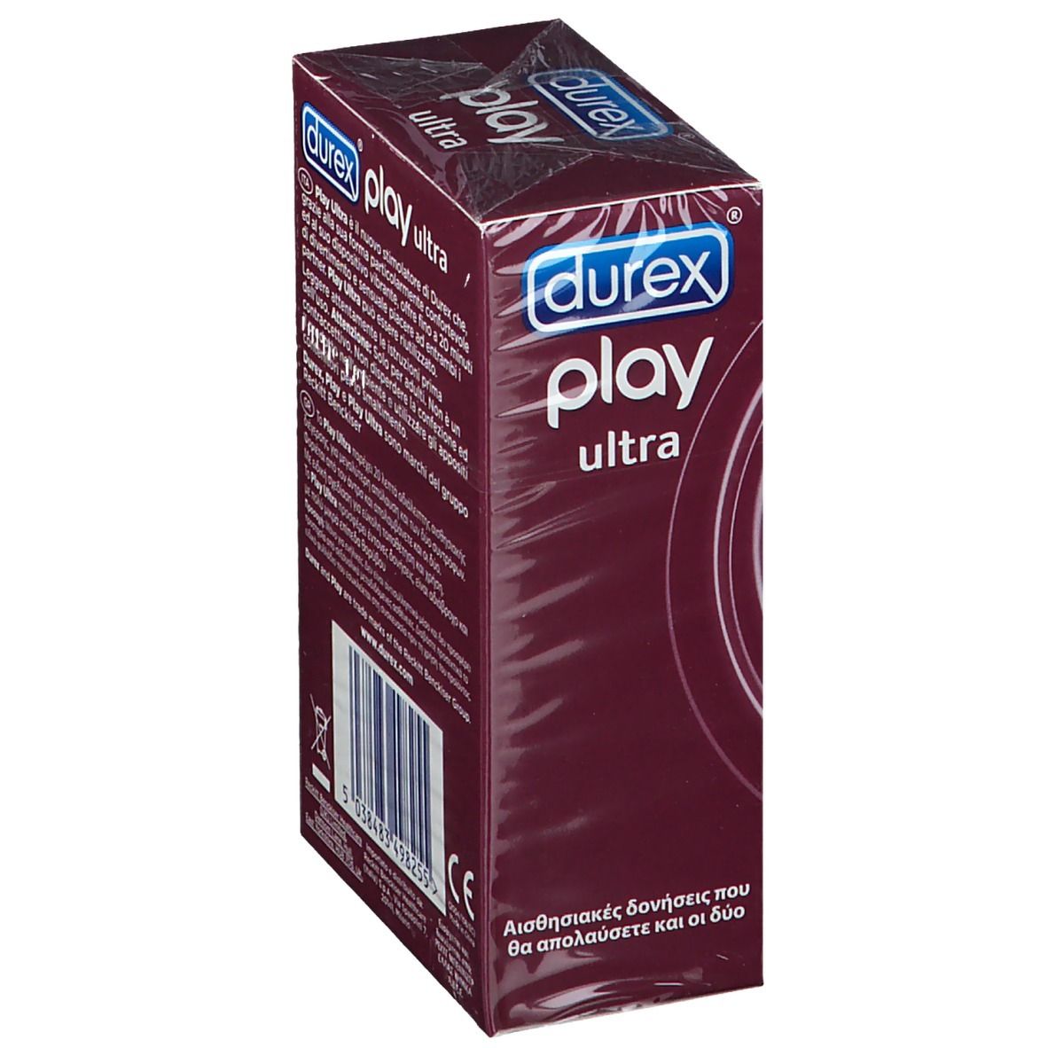 Confezione Durex Play Ultra. Scatola viola con immagine del prodotto. Scritta: Durex Play Ultra.