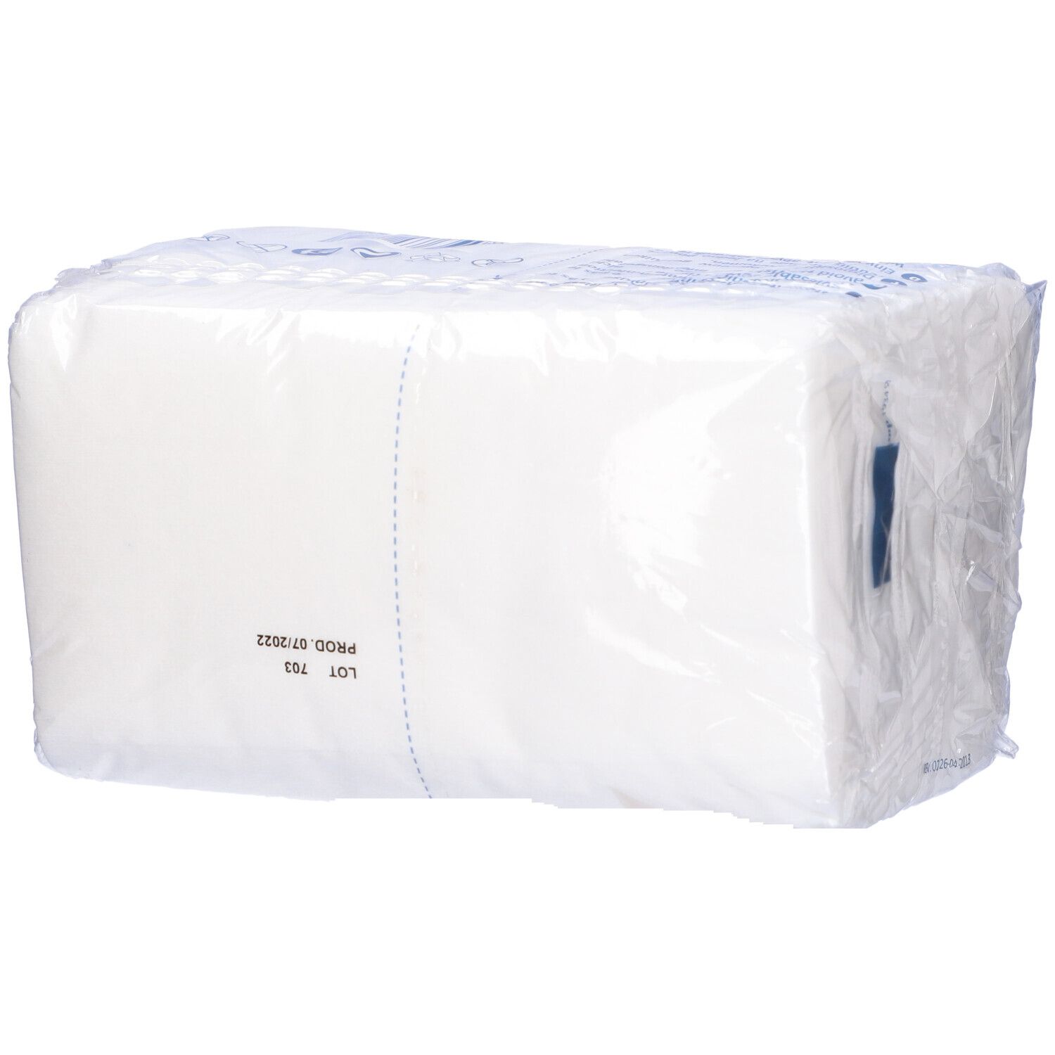 Confezione di salviette bianche. Scritta: Serenity Skin Care, 30 x 38 cm, 50 pezzi, Soft Excellence.
