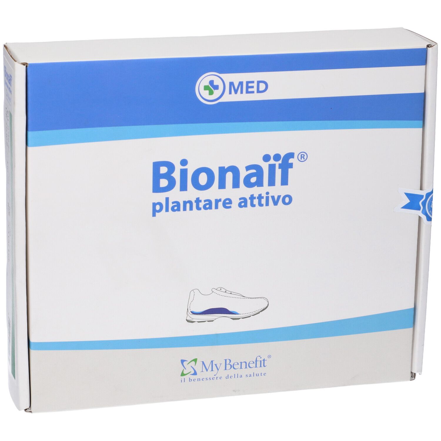 Confezione del prodotto, vista frontale. Scritta: Bionaif plantare attivo. Logo e immagine del prodotto.