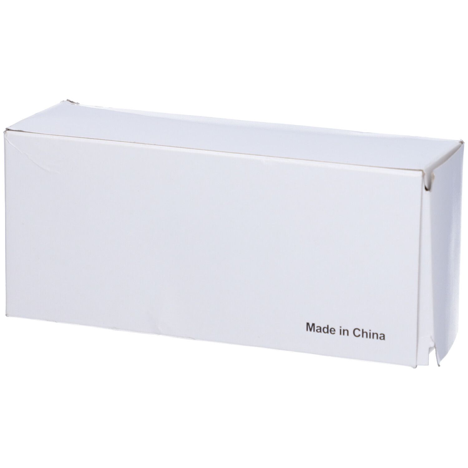 Scatola di cartone bianca. Scritta 'Made in China'.