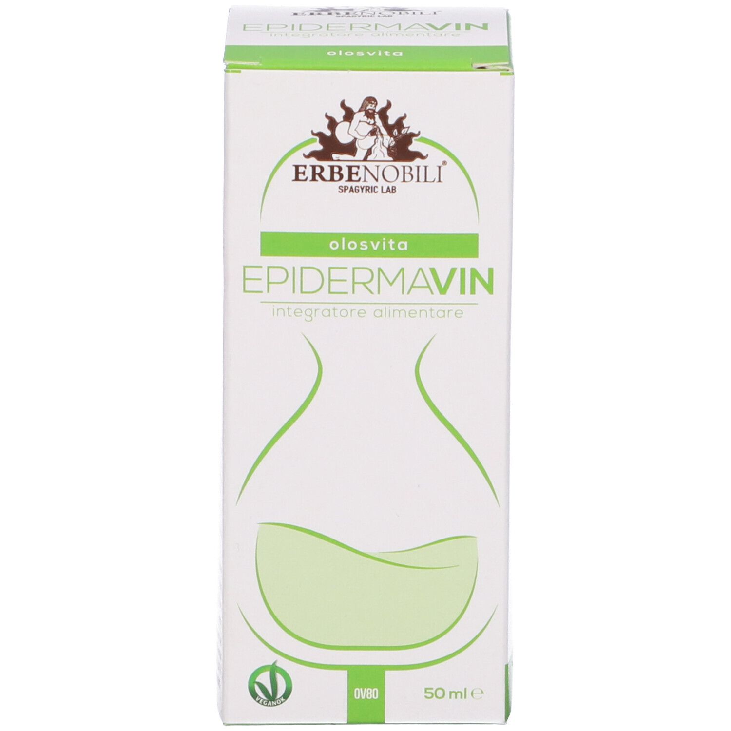 Confezione Olosvita Epidermavin e flacone contagocce affiancati. Integratore alimentare.