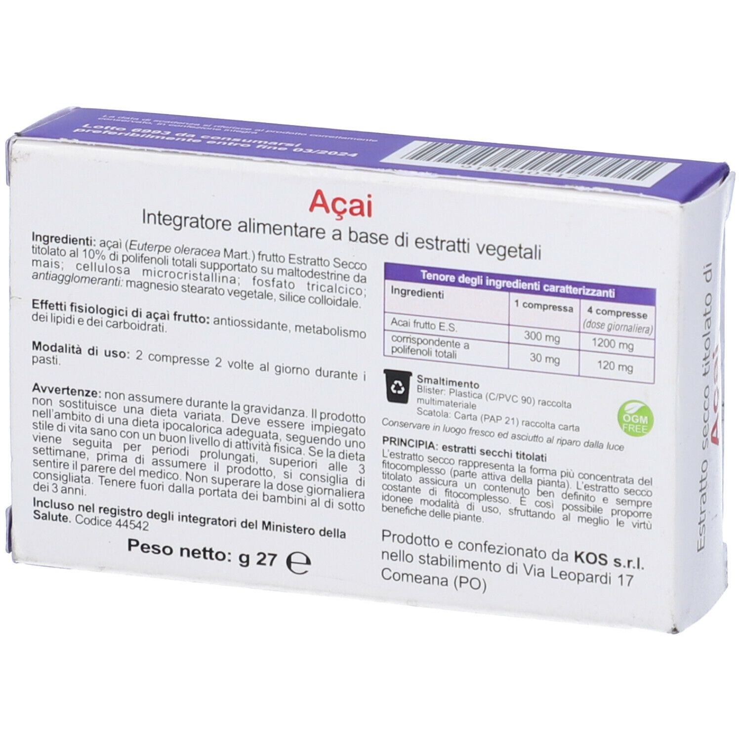KOS Acai Estratto Secco Compresse