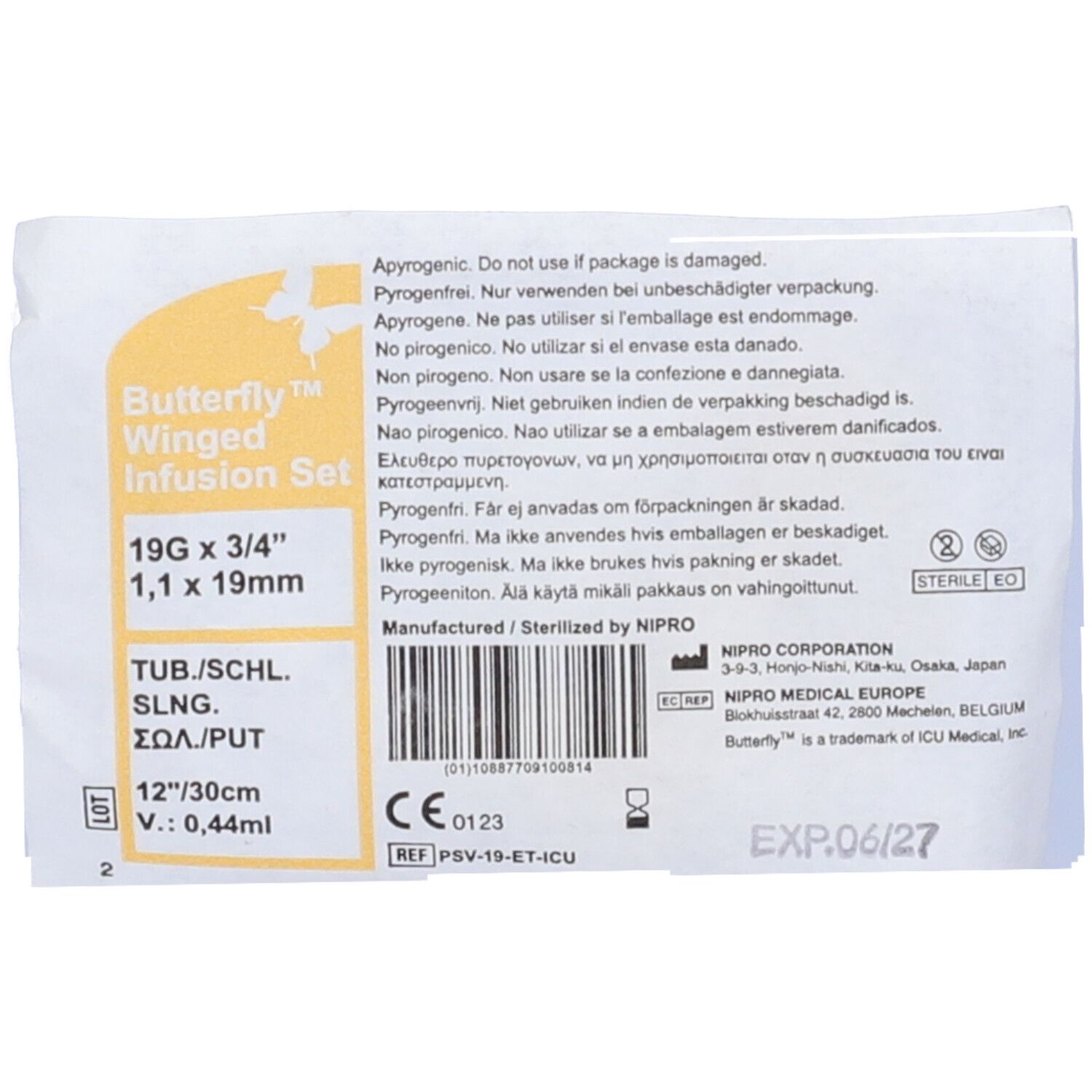 Ago Butterfly Standard Winged Set Gauge 19 1,1X19 Mm Con Alette Guida Cannula Di Raccordo Volume 0,47 Ml Crema