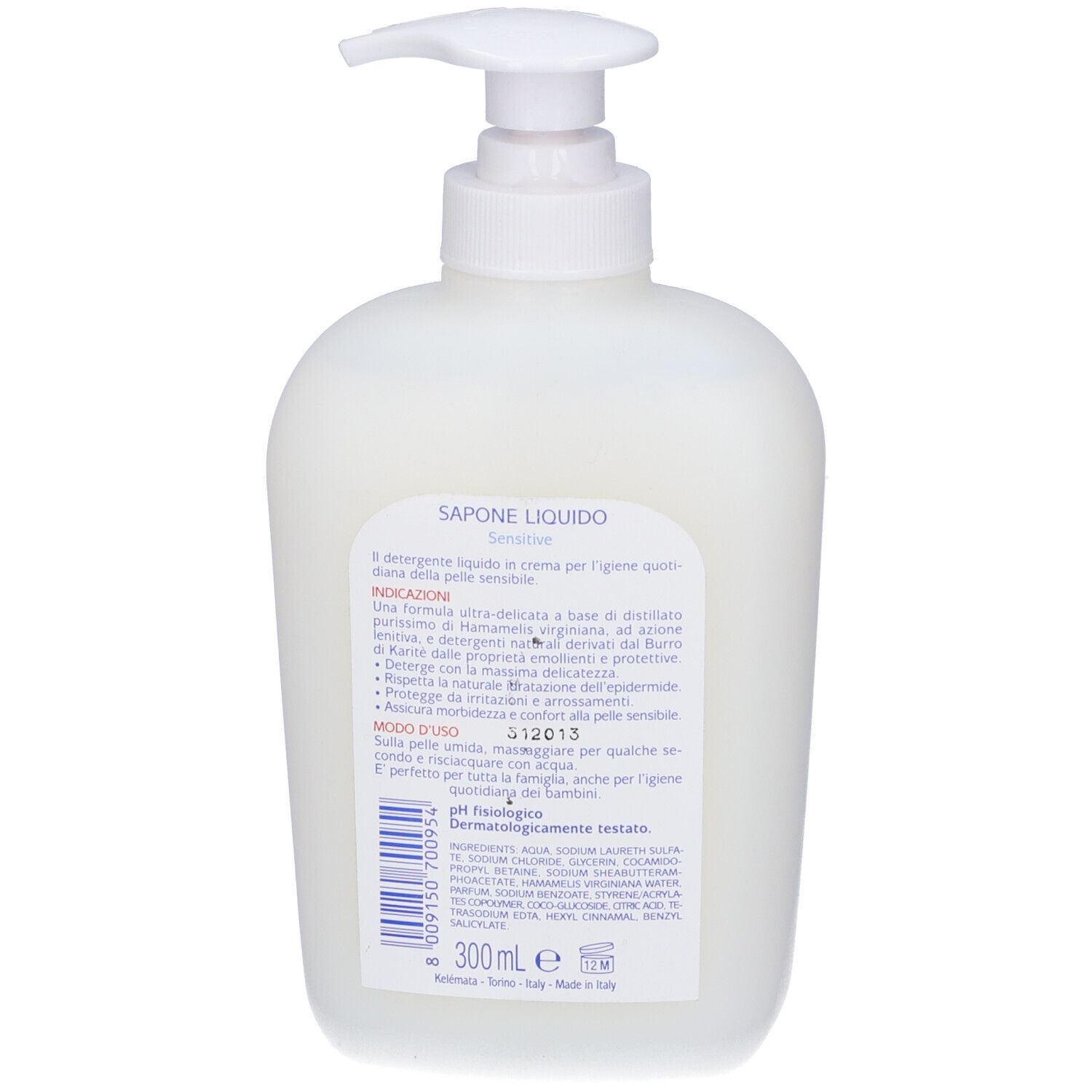 Flacone bianco con dispenser a pompa di sapone liquido, 300ml.