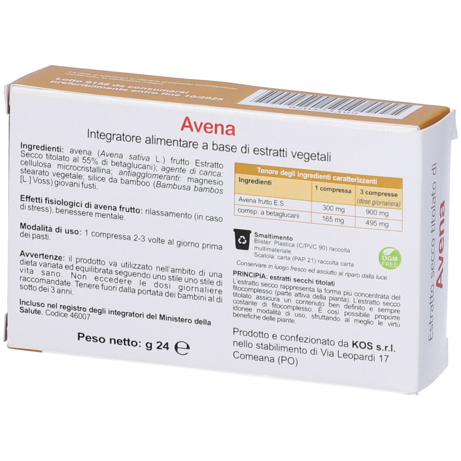 KOS Avena Titolato in Betaglucani Compresse