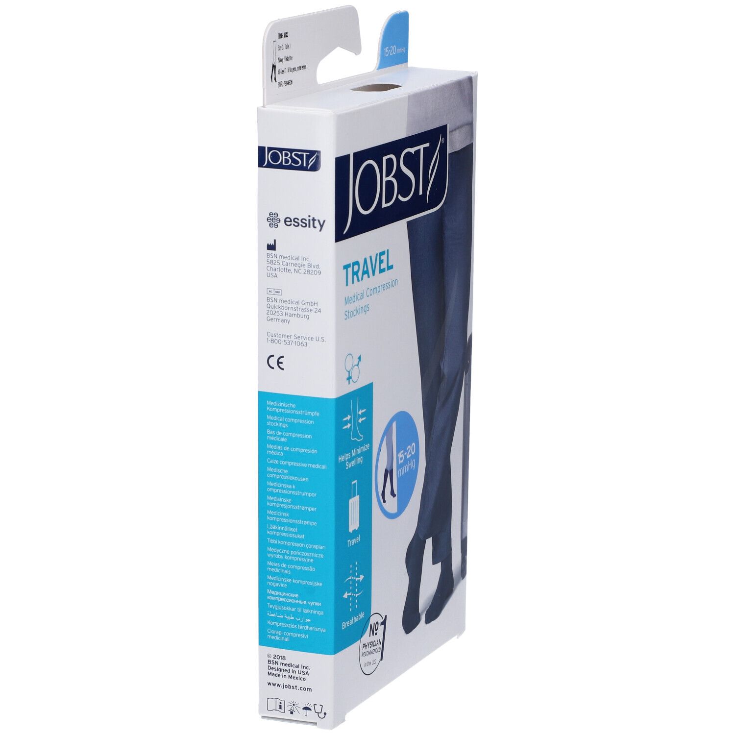 Jobst Travel calze compressive, taglia M, in confezione. Calze mediche. 15-20 mmHg. Marchio CE. Essity.
