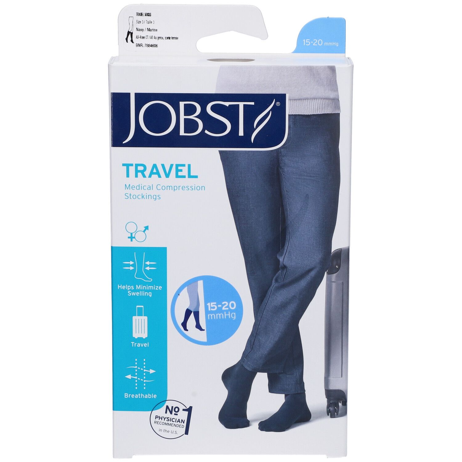 Jobst Travel calze compressive, taglia M, in confezione. Calze mediche, 15-20 mmHg. Aiuta a ridurre il gonfiore. Traspirante.