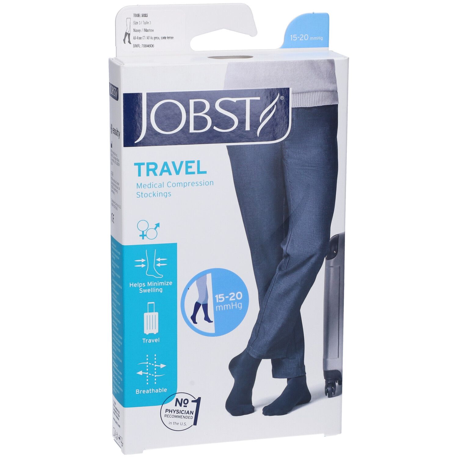 Jobst Travel calze compressive, taglia M, in confezione. Calze mediche, 15-20 mmHg. Aiuta a ridurre il gonfiore. Traspirante.