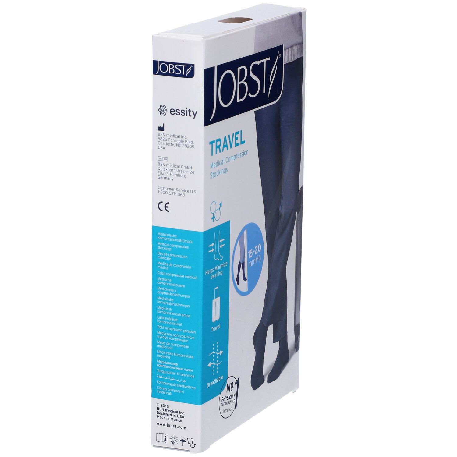 JOBST Travel calze a compressione medicale, confezione. Marchio CE. Essity.