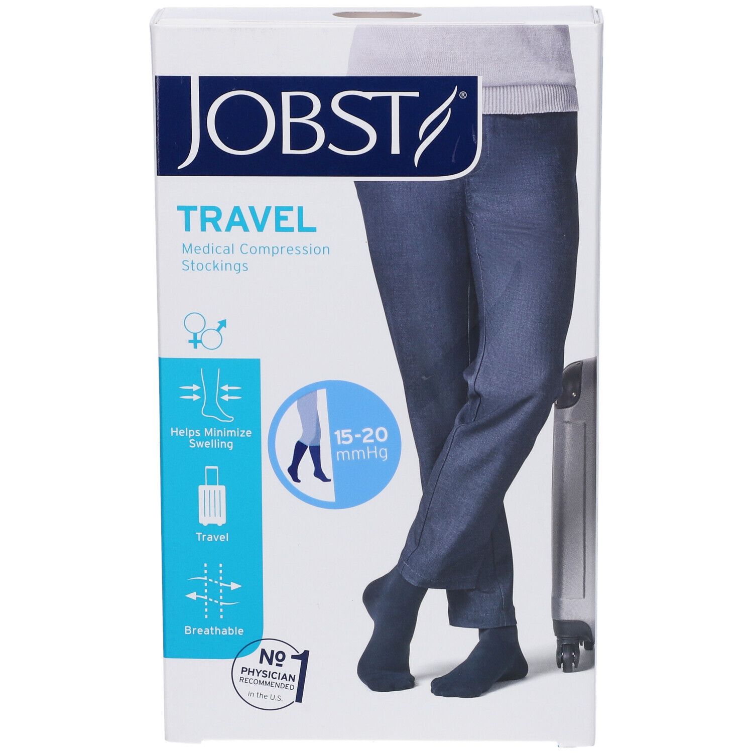 JOBST Travel calze a compressione medicale, confezione. 15-20 mmHg. Aiuta a minimizzare il gonfiore. Traspirante.