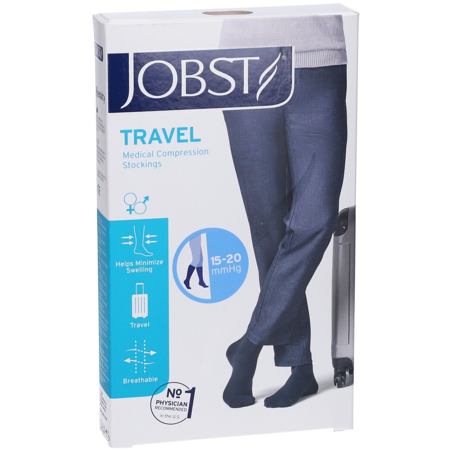 JOBST Travel calze a compressione medicale, confezione. 15-20 mmHg. Aiuta a minimizzare il gonfiore. Traspirante.