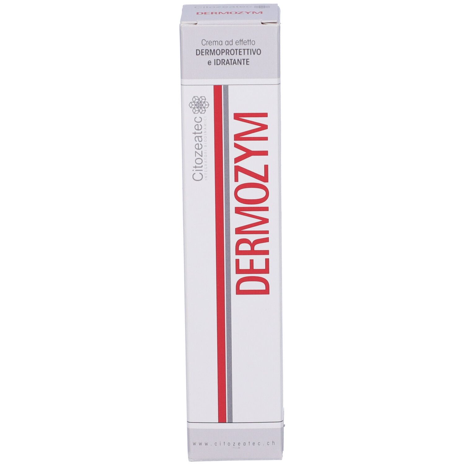 Confezione. Testo: Creme ad effetto dermoprotettivo e idratante. Logo Citozeatec. DERMOZYM in rosso.