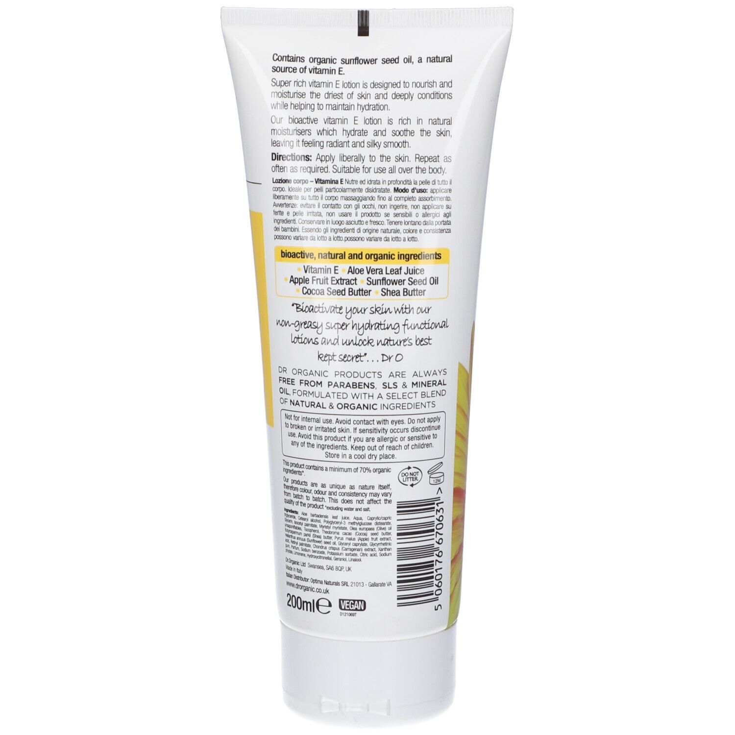 Dr Organic Vitamin E Skin Lotion Lozione Corpo 200 Ml