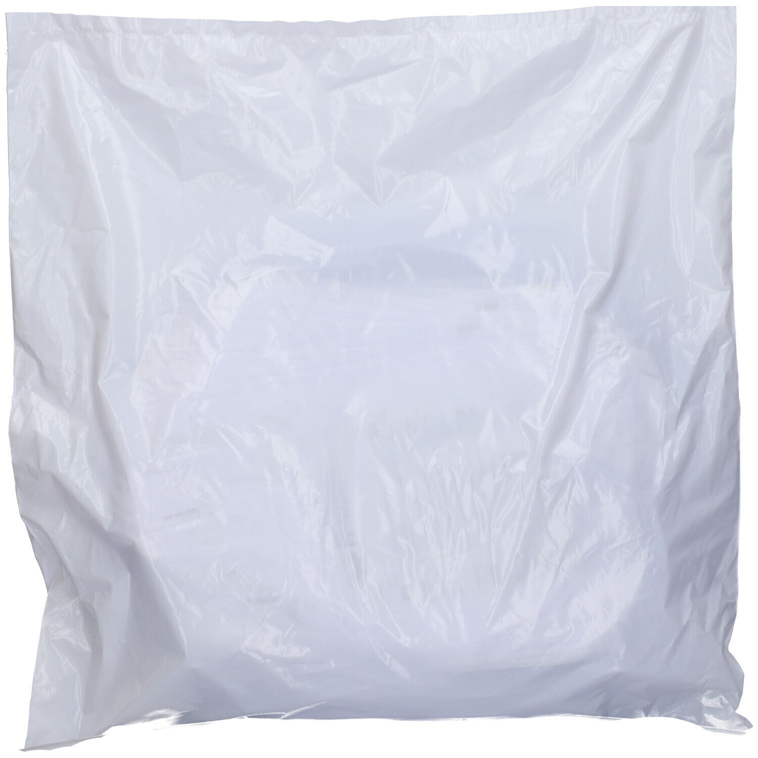 Sacchetto di plastica bianco trasparente. Contiene un prodotto. Imballaggio.