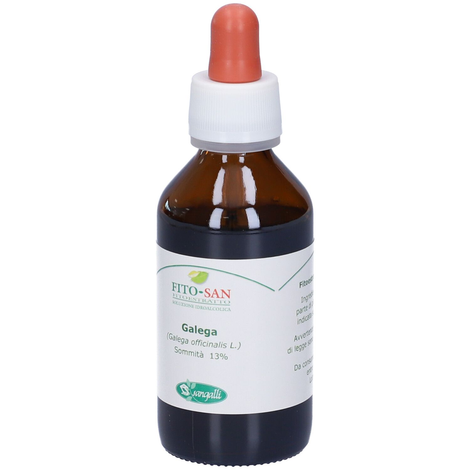 Flacone di vetro marrone con contagocce. Etichetta con nome del prodotto e informazioni botaniche. Marchio Fito-San.