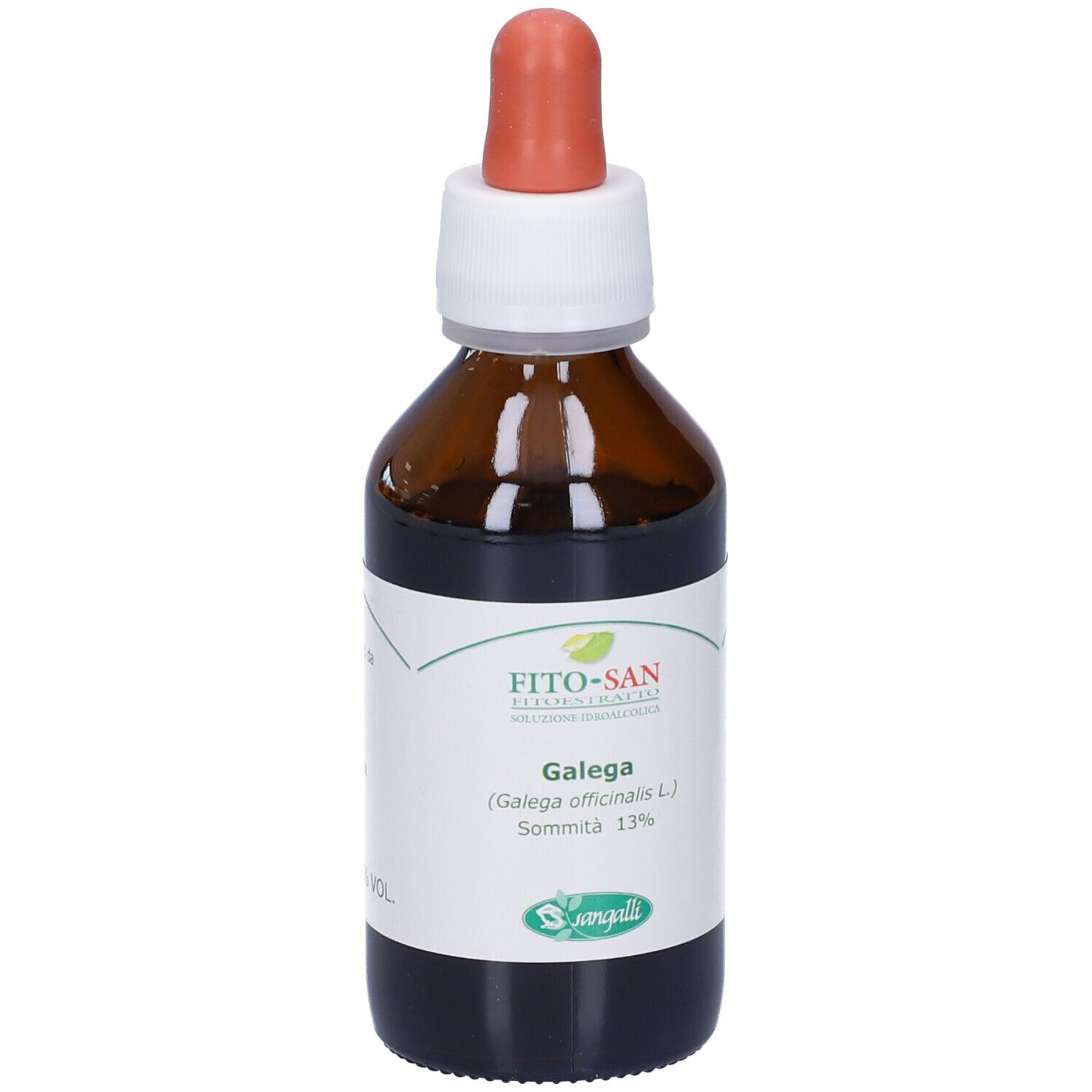 Flacone di vetro marrone con contagocce. Etichetta con nome del prodotto e informazioni botaniche. Marchio Fito-San.