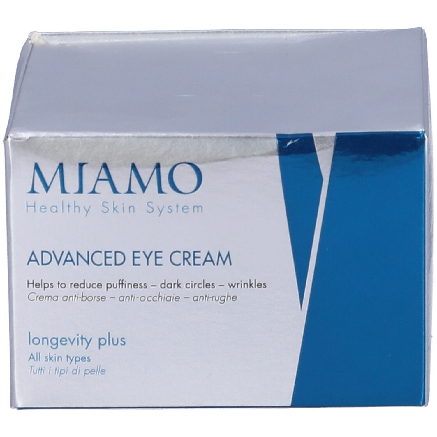 Scatola con scritta: MIAMO ADVANCED EYE CREAM.