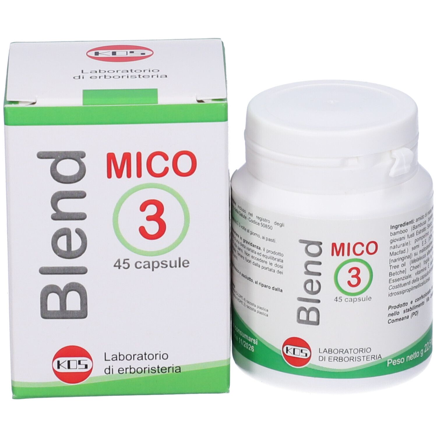 Confezione prodotto: scatola e flacone con "Blend Mico 3".