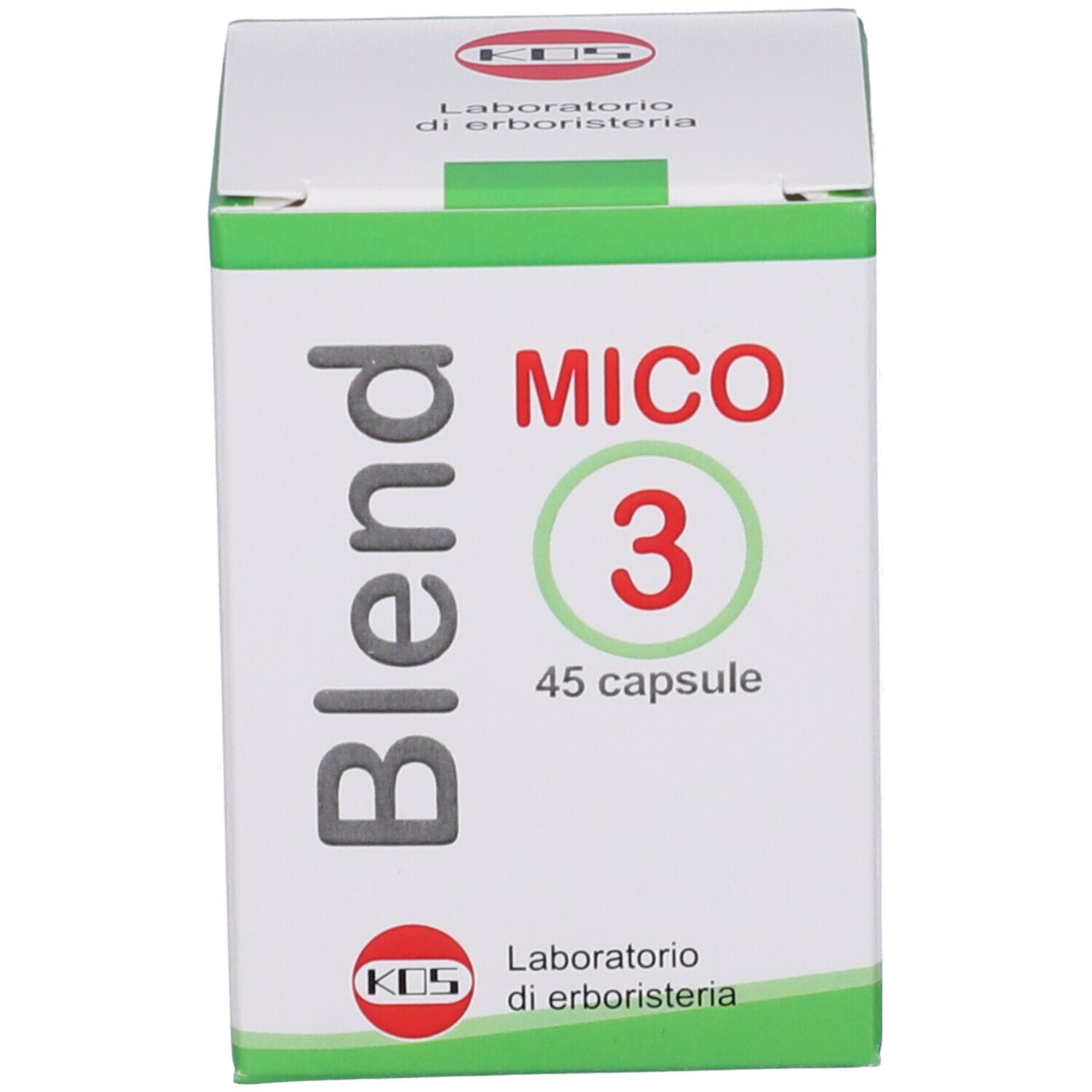 Scatola verde e bianca con "Blend Mico 3 45 capsule".