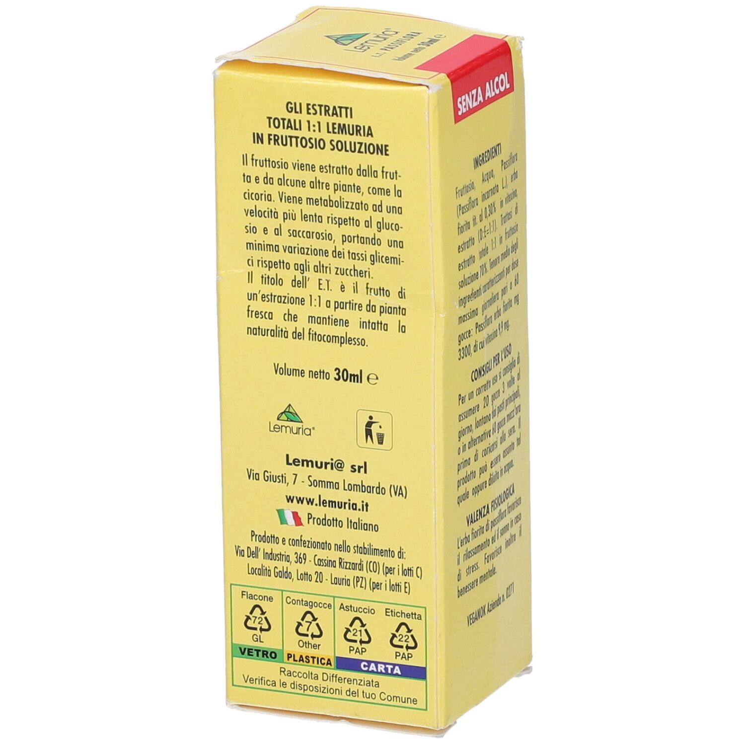 Scatola gialla con nome prodotto E.T. Passiflora. Contiene 30ml. Con logo e testo in italiano.