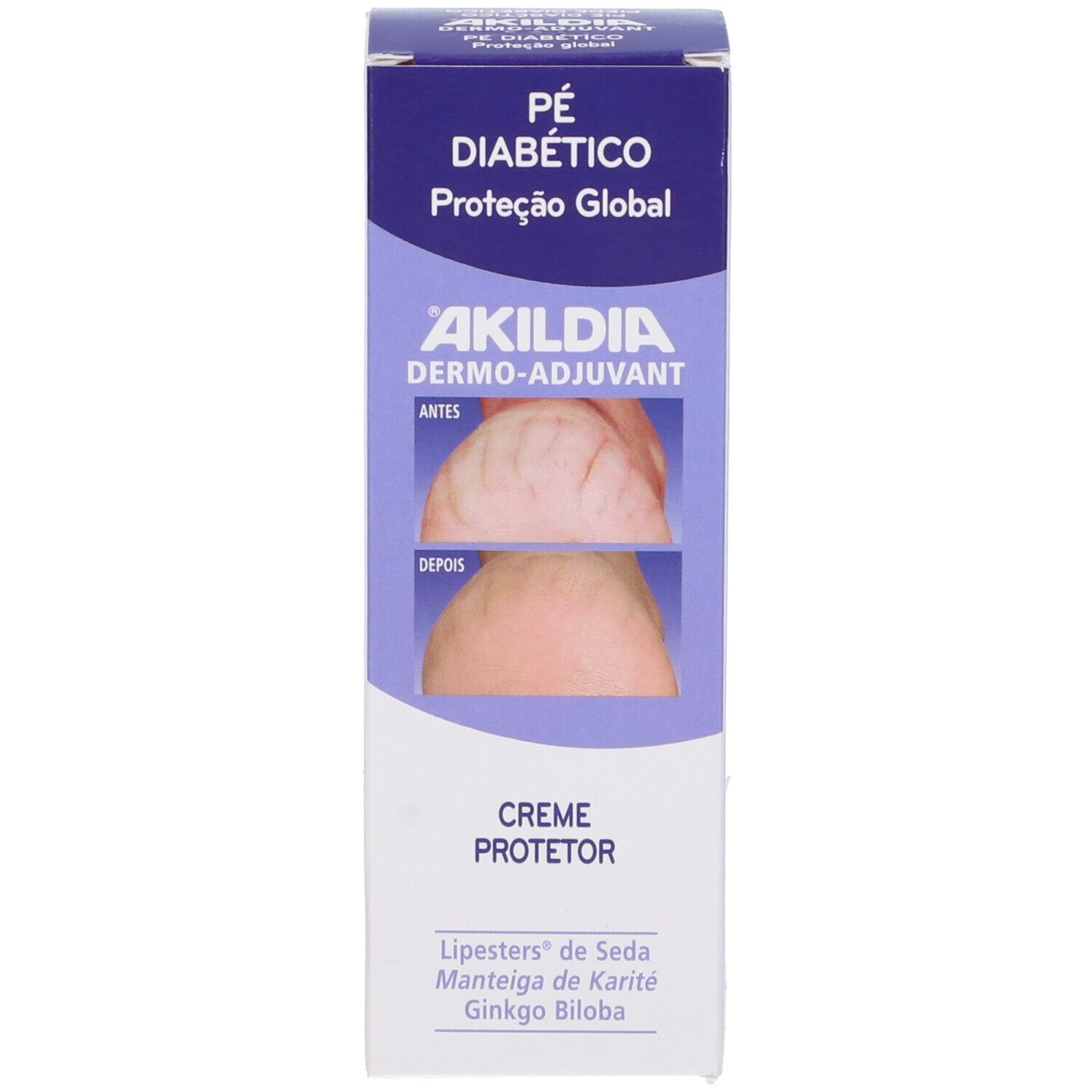 Scatola di crema. Scritta: Akildia, Crème Protectrice. Per piedi diabetici.