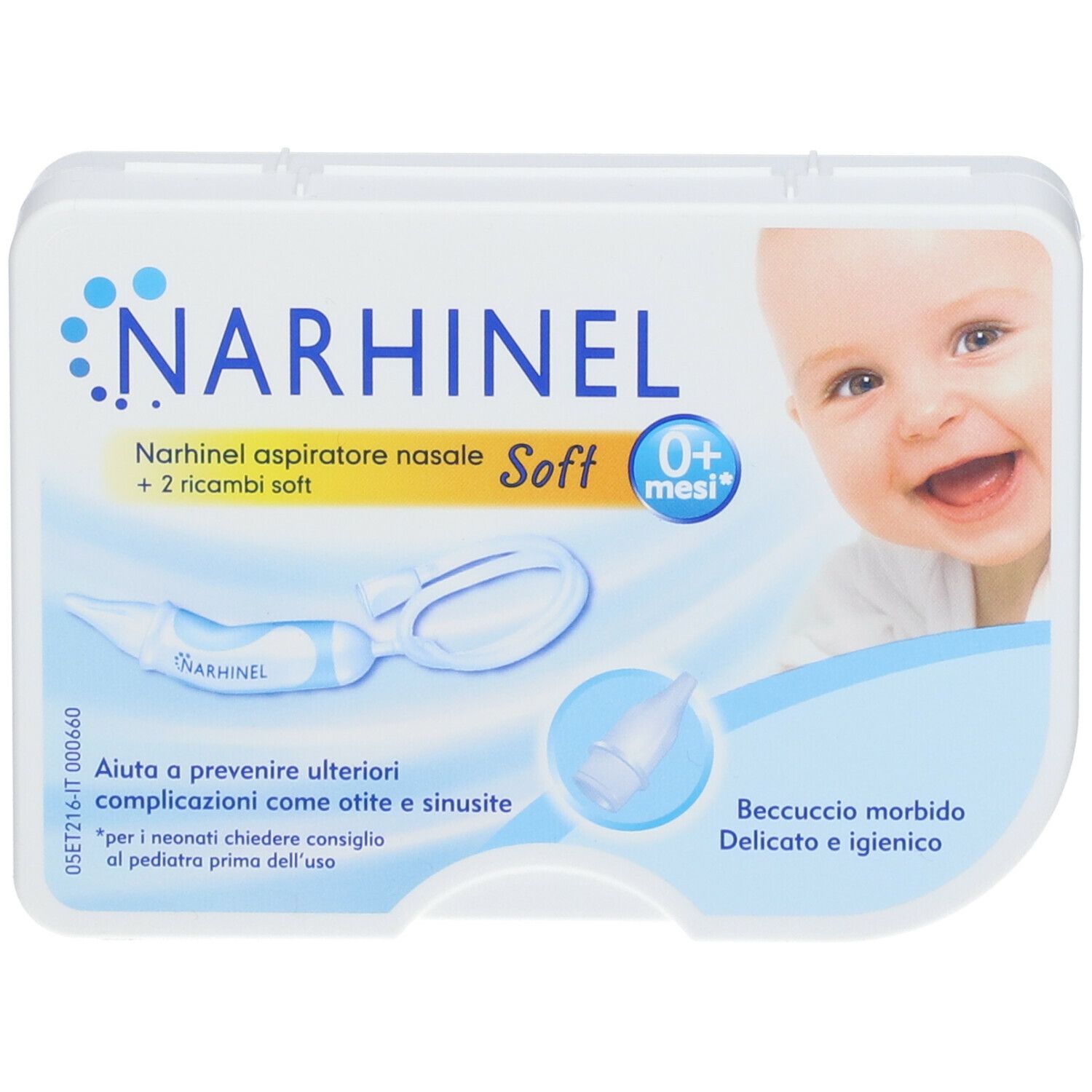 Narhinel Aspiratore Nasale Soft Neonati Bambini + 2 Ricambi Soft
