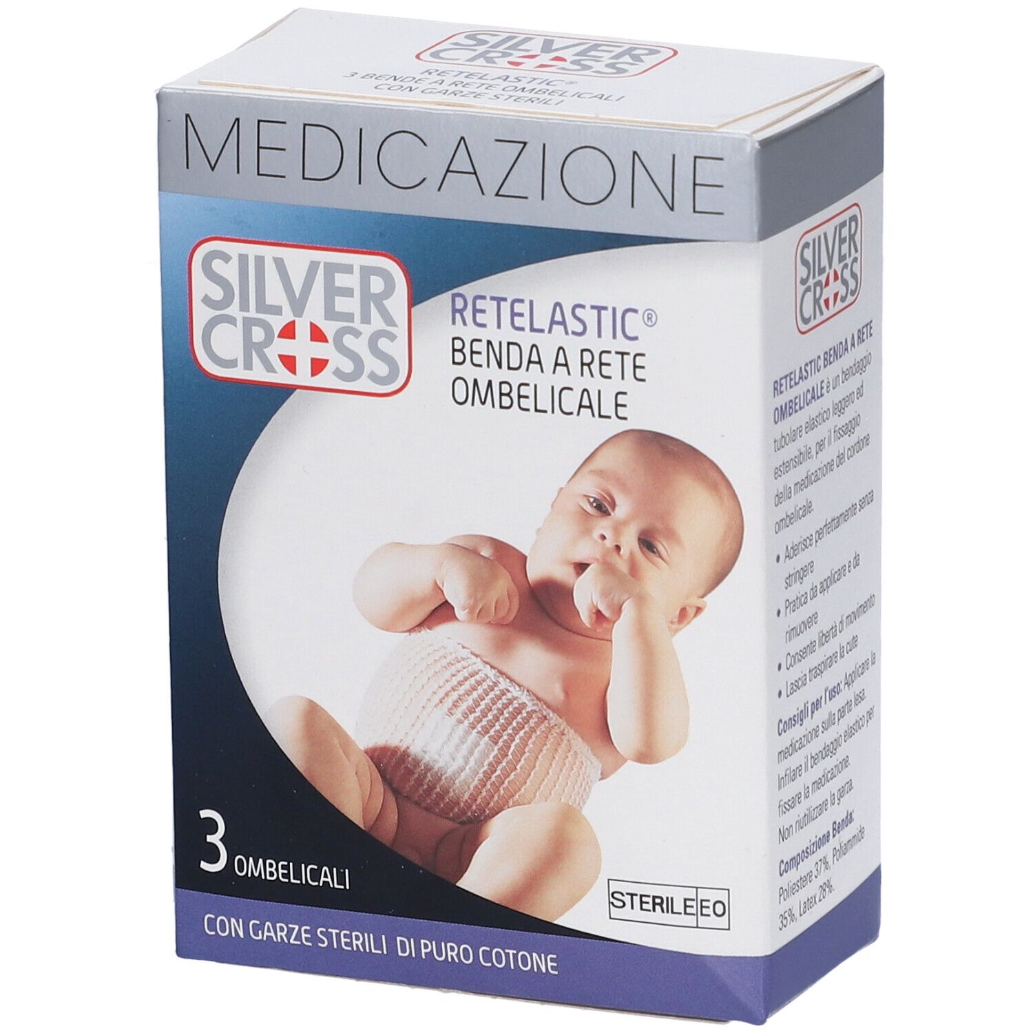 Silvercross Retelastic Medicazione Ombelicale 3 Pezzi