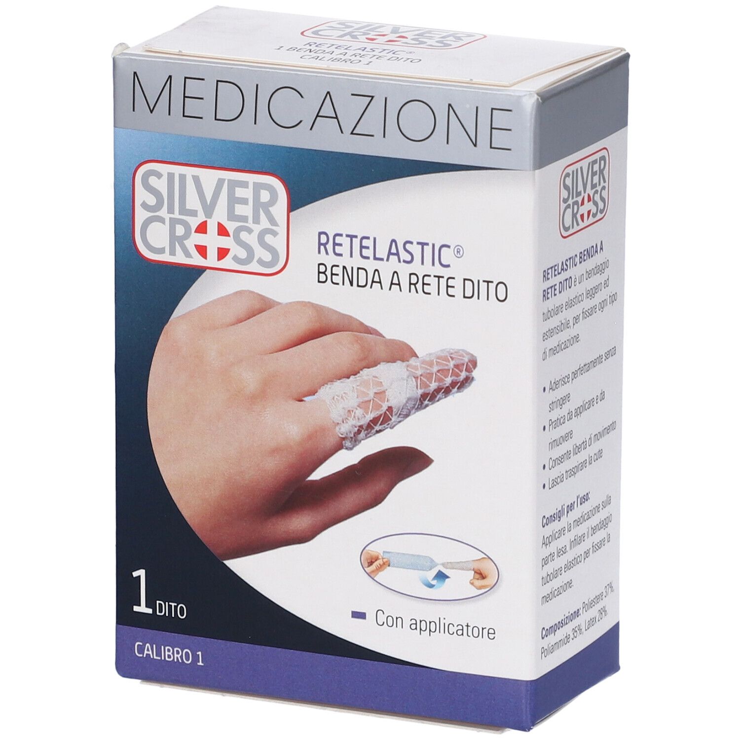 Benda a rete per dito Silver Cross. Con applicatore. Confezione da 1 pezzo. Calibro 1.